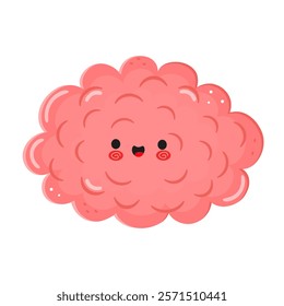 Cute pink Brain character with a happy face on a white background