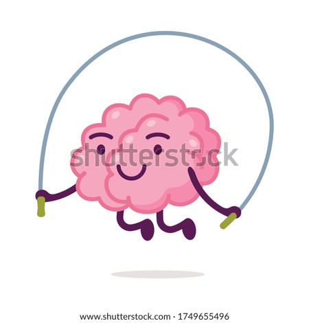 Cute Pink Brain Jumping Rope, Funny Human Nervous System Organ Cartoon Character Vector Illustration on White Background