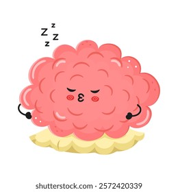 Cute pink Brain sleeping character on white background