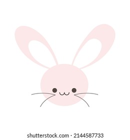 Cute pink bunny. Pink color. For greeting card, poster, banner, children decoration. Vector illustration, flat design