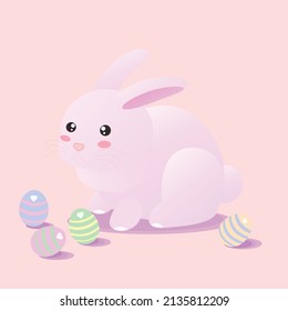 cute pink bunny with easter eggs