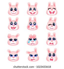 Cute pink bunny head in emoticons