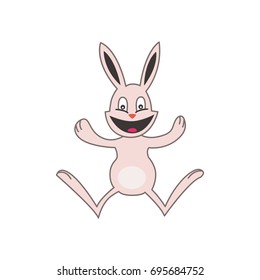 Cute pink bunny jumping happy. Children and baby cartoon.