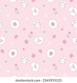 Cute pink bunny love heart baby seamless pattern