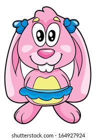 cute pink bunny on a white background, vector illustration