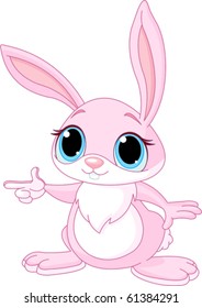 Cute pink bunny pointing