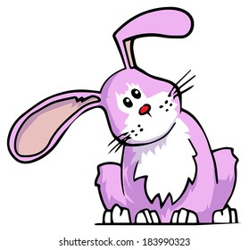 Cute pink bunny rabbit, isolated on white, vector illustration