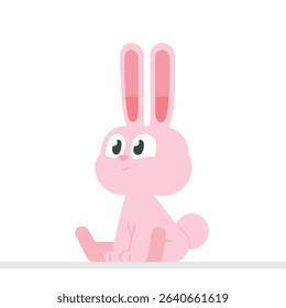 Cute Pink Bunny Rabbit Sitting Upright, Flat Design Style
