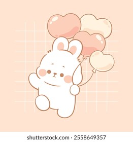 Cute pink bunny valentine's day kawaii animal 

