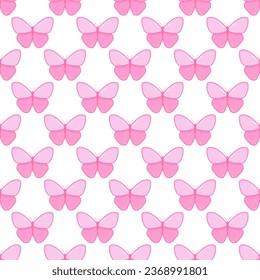 Cute pink butterfly. Nostalgia Y2k style. Seamless pattern.