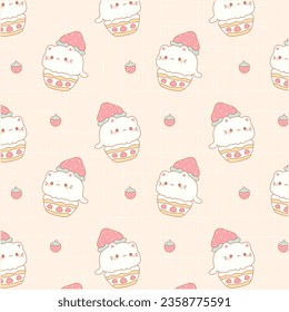Cute pink cake girl seamless pattern background