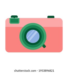 Cute pink camera isolated on white background