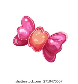 Cute pink candy bow cartoon illustration. Vector