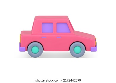Cute Pink Car Vehicle Traffic Transportation Side View Realistic 3d Icon Vector Illustration. Urban Automobile Transport For City Speed Movement Travel Destination. Auto Driving Badge Design