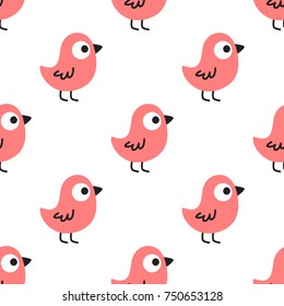 Cute Pink Cartoon Bird Vector Seamless Pattern