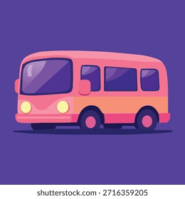 Cute Pink Cartoon Bus Vector Illustration – Colorful Transportation Vehicle Clipart