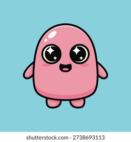 Cute pink cartoon creature with big starry eyes and small arms