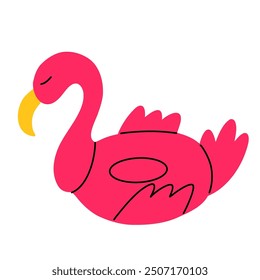 Cute pink cartoon flamingo inflatable ring. 