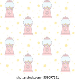 Cute Pink Cartoon Gumball Machine Seamless Vector Pattern Background Illustration