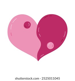 Cute pink cartoon heart with Yin Yang symbol in Y2k aesthetic. Balance, harmony concept from 90s and 00s. Hand drawn simple heart isolated on white background. Nostalgia for 1990s vibes.