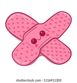 cute pink cartoon medical plaster, vector illustration