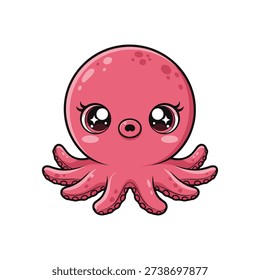 Cute pink cartoon octopus with large eyes and blush spots.eps
