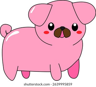 Cute Pink Cartoon Pig with Blush Cheeks – Kawaii Piglet Vector Illustration for Kids' Books, Posters, Stickers, and Educational Projects