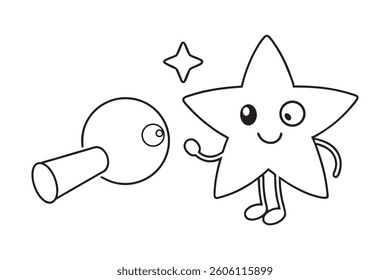 A cute pink cartoon star character with a happy smile, like a vector illustration of a funny flying toy