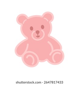 Cute pink cartoon teddy bear with big eyes and a sweet expression – perfect vector for baby products, nursery prints, and children’s illustrations.