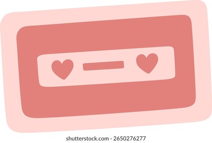 Fita Cassete rosa bonito com Ícone de Copas - Ilustração Mixtape Amor