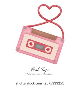 Cute pink cassette tape illustration for february