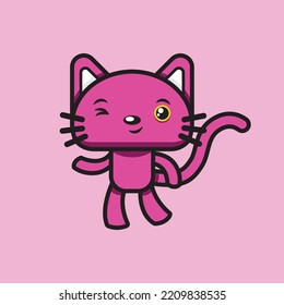 Cute Pink Cat Cartoon With Face Expressions Wink