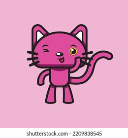 Cute Pink Cat Cartoon With Face Expressions Tongue Out