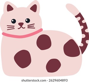Cute pink cat with dark red spots on her body wearing pink necklace illustration