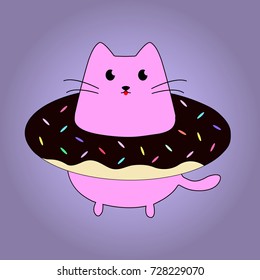 Cute pink cat, donut, vector!