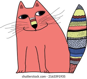 Cute pink cat in an ethnic style.  The vector file is useful for designs.