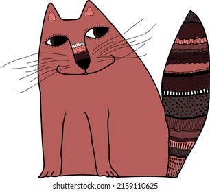Cute pink cat in ethno style. The vector file will come in handy for your designs.