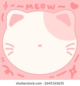 Rosto de gato rosa bonito nota com "miau" texto e detalhes do coração. Ideal para planejadores digitais, revistas, notas imprimíveis ou amantes de papelaria com tema kawaii.
