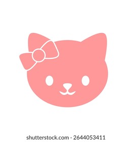 Cute pink cat head silhouette with bow – minimalist vector for children’s crafts, pet-themed designs, and playful branding.