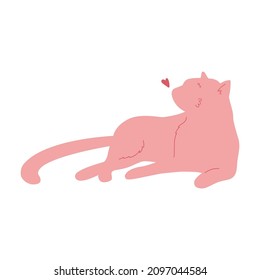 Cute pink cat with heart. I love you. Valentine's Day. Vector flat design