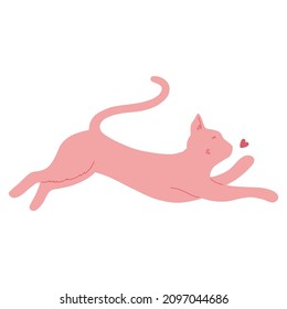 Cute pink cat with heart. I love you. Valentine's Day. Vector flat design