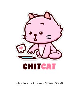 CUTE PINK CAT PLAYING WITH SMARTPHONE