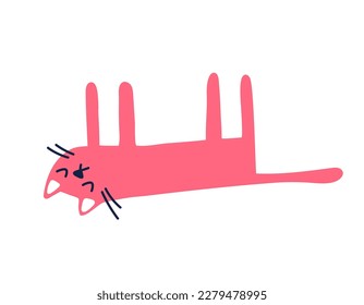Cute pink cat sleeping. Vector illustration in children's style. Funny cat isolated on white background.