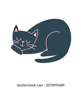 cute pink cat sleeps with closed eyes. flat vector illustration isolated on white background.