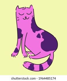 Cute pink cat vector design. Children illustration for school books and more. Animal print.