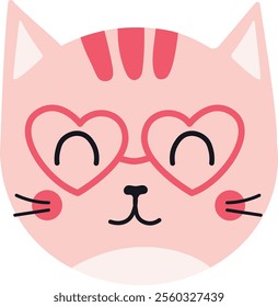 Cute pink cat wearing heart shaped glasses is smiling happily, creating a lovely and romantic atmosphere perfect for Valentine s Day or any occasion celebrating love and affection