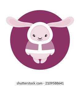 Cute pink christmas bunny 2023 year of the rabbit. Chinese new year symbol. Vector illustration for kids