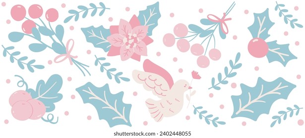 Cute pink Christmas Glass Can Wrap Pattern layered printable for 16 oz Libbey isolated on white background.