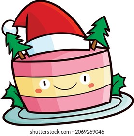 Cute pink christmas tart cartoon smiling happily