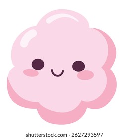 A cute pink cloud cartoon with a smiling face and blush, perfect for kids' themes and kawaii illustrations.